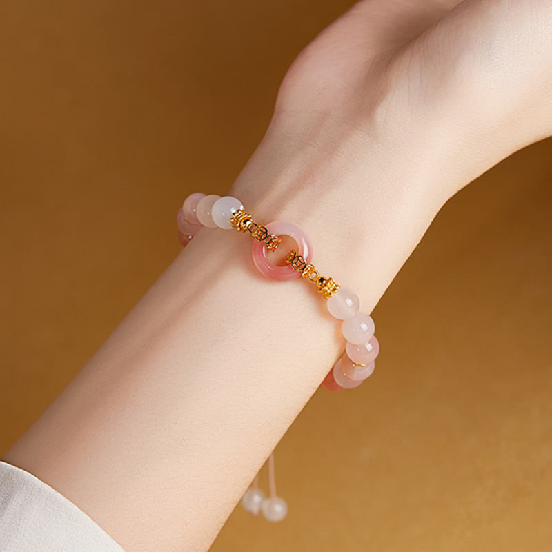 925 Sterling Silver Ping An Kou Bracelet with Red Agate & White Chalcedony for Confidence