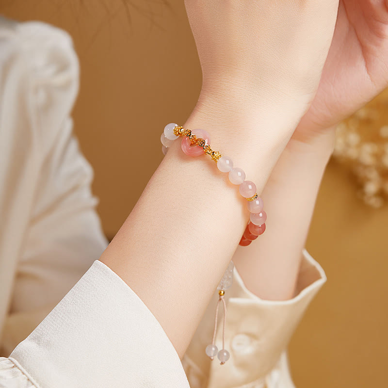 925 Sterling Silver Ping An Kou Bracelet with Red Agate & White Chalcedony for Confidence