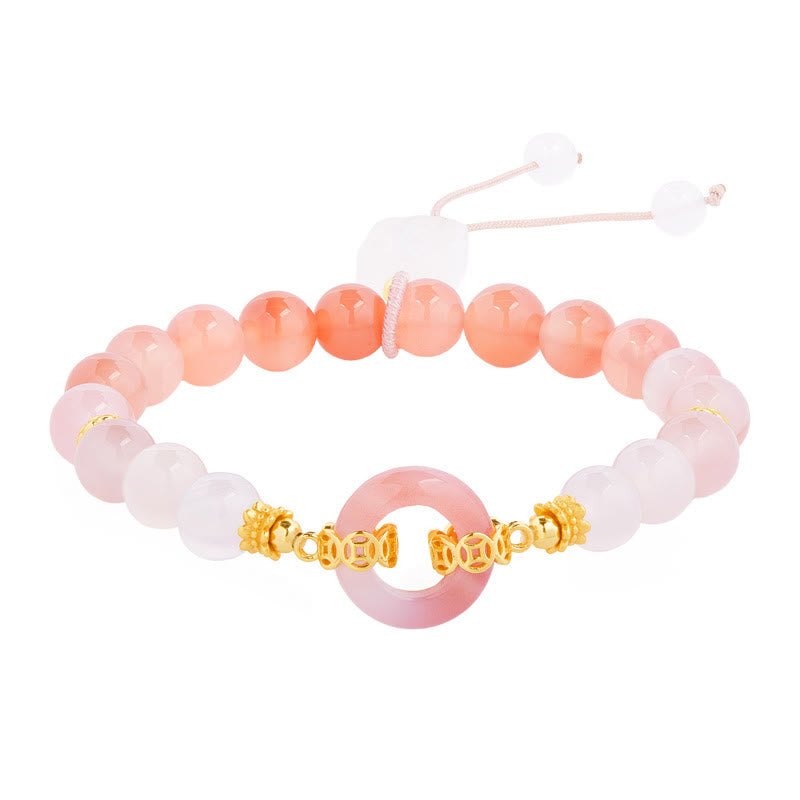 925 Sterling Silver Ping An Kou Bracelet with Red Agate & White Chalcedony for Confidence