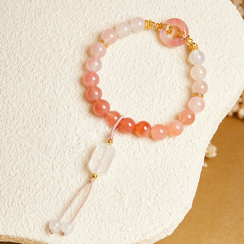 925 Sterling Silver Ping An Kou Bracelet with Red Agate & White Chalcedony for Confidence