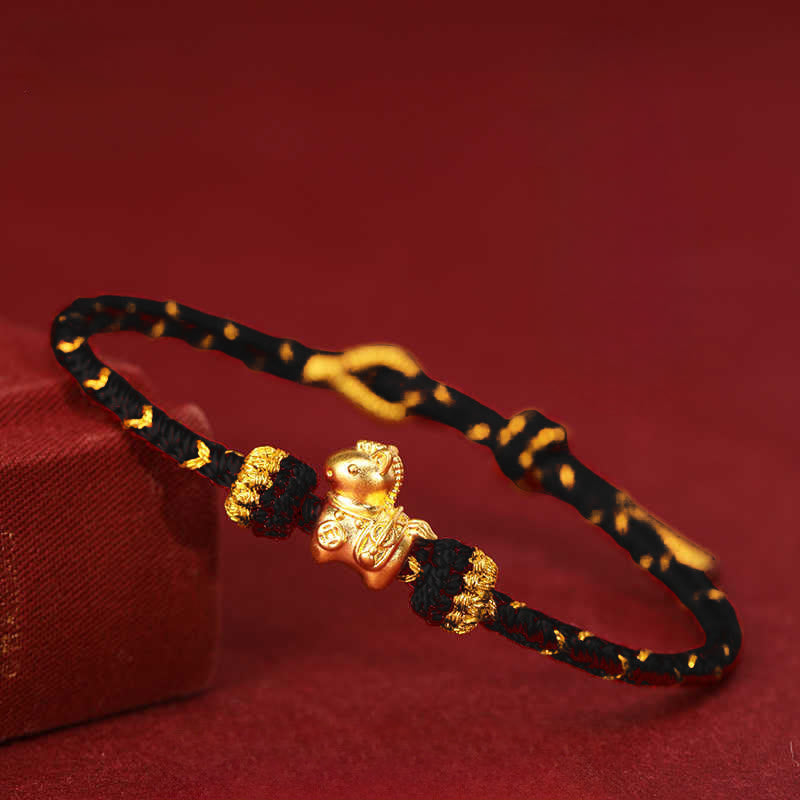 999 Gold Year of the Horse Braided Red String Adjustable Bracelet