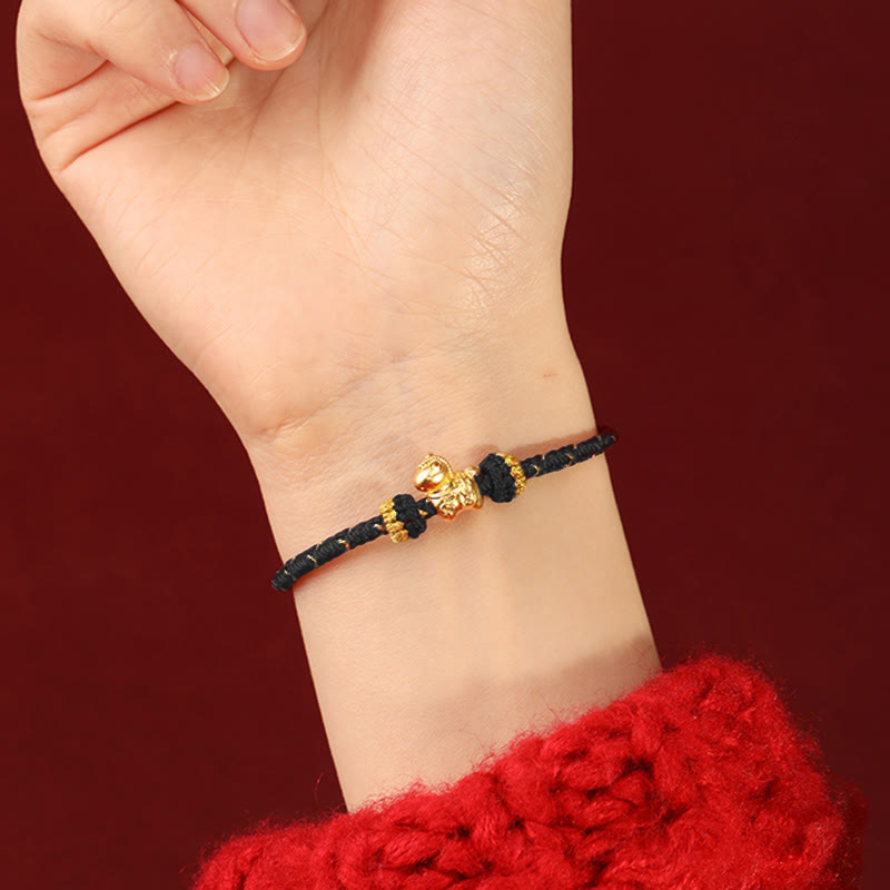 999 Gold Year of the Horse Braided Red String Adjustable Bracelet