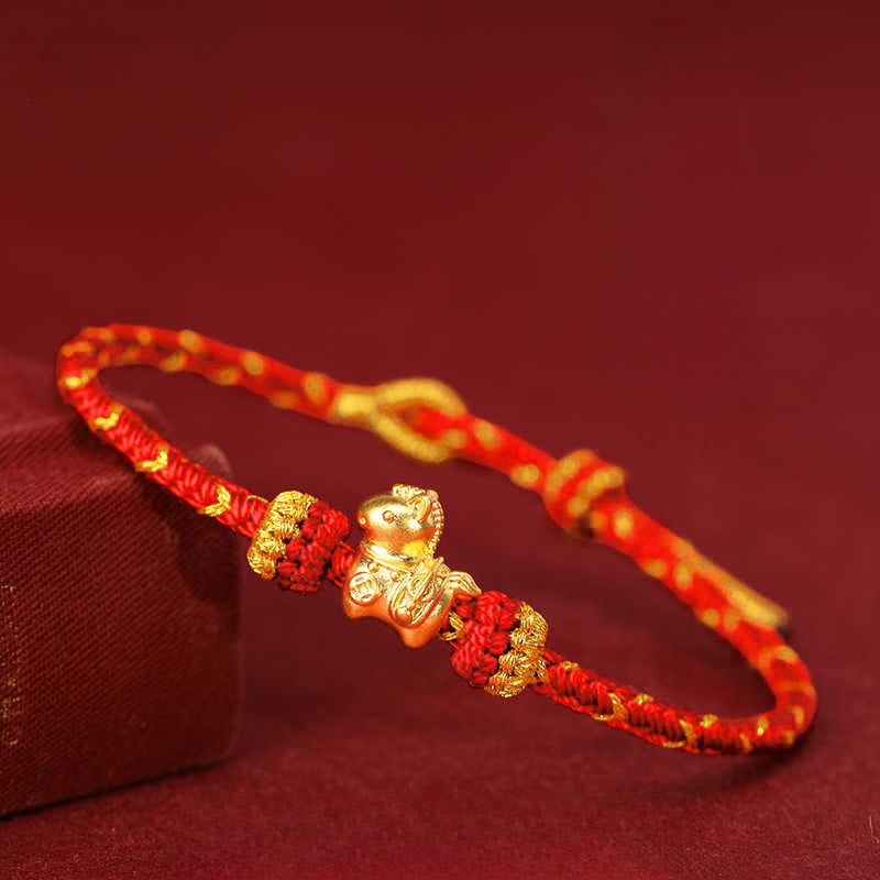 999 Gold Year of the Horse Braided Red String Adjustable Bracelet