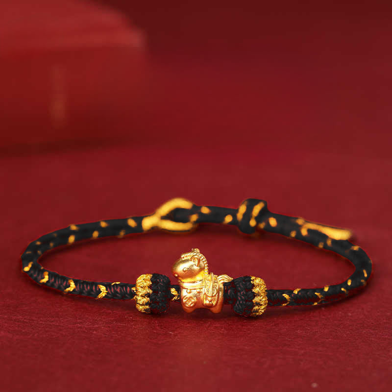 999 Gold Year of the Horse Braided Red String Adjustable Bracelet