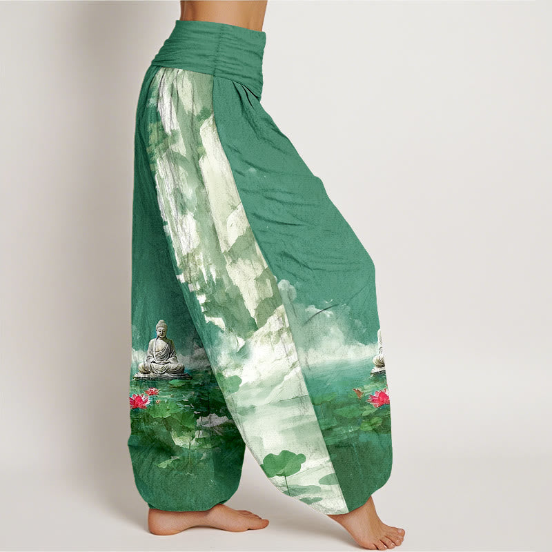 Pure Cotton Serene Graphic Pleated Waist Meditation Harem Pants