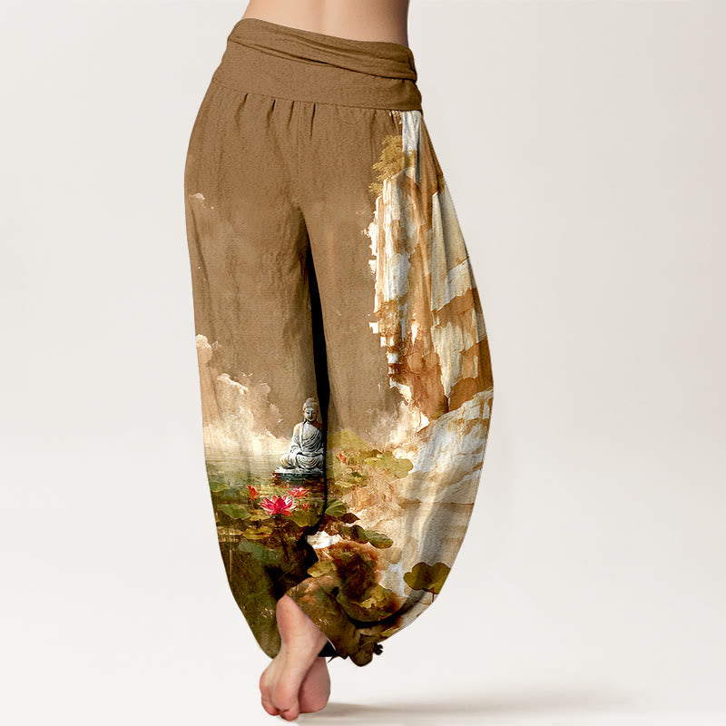 Pure Cotton Serene Graphic Pleated Waist Meditation Harem Pants
