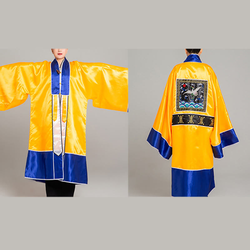 Wudang Crane Embroidery Long Wide Sleeve Unisex Taoist Robe Gown Kimono For Qigong Tai Chi Ceremony
