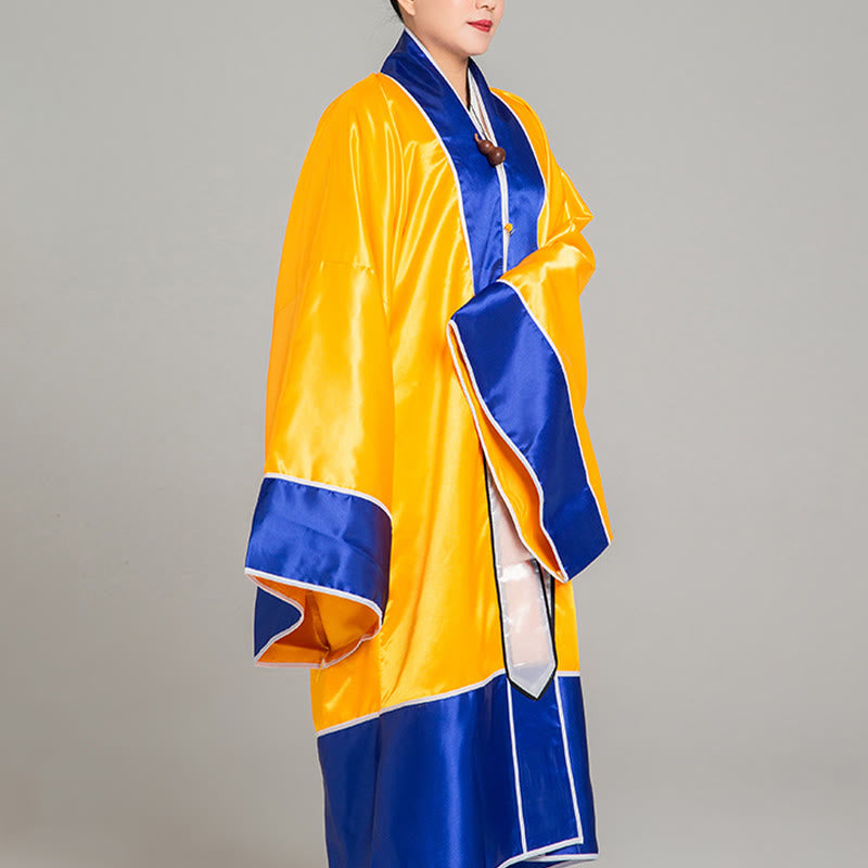 Wudang Crane Embroidery Long Wide Sleeve Unisex Taoist Robe Gown Kimono For Qigong Tai Chi Ceremony