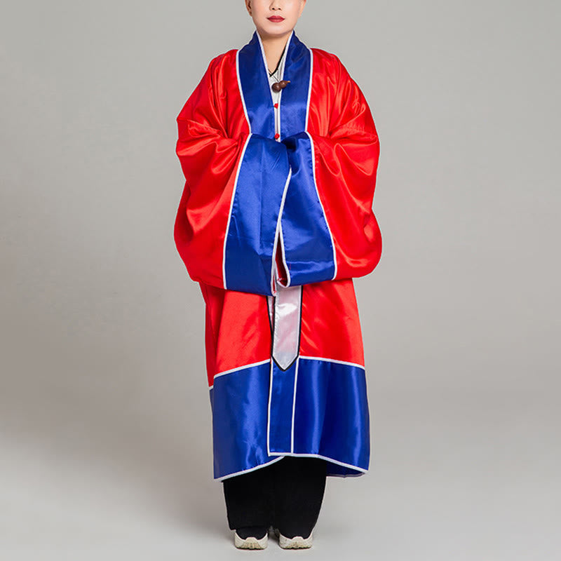 Wudang Crane Embroidery Long Wide Sleeve Unisex Taoist Robe Gown Kimono For Qigong Tai Chi Ceremony