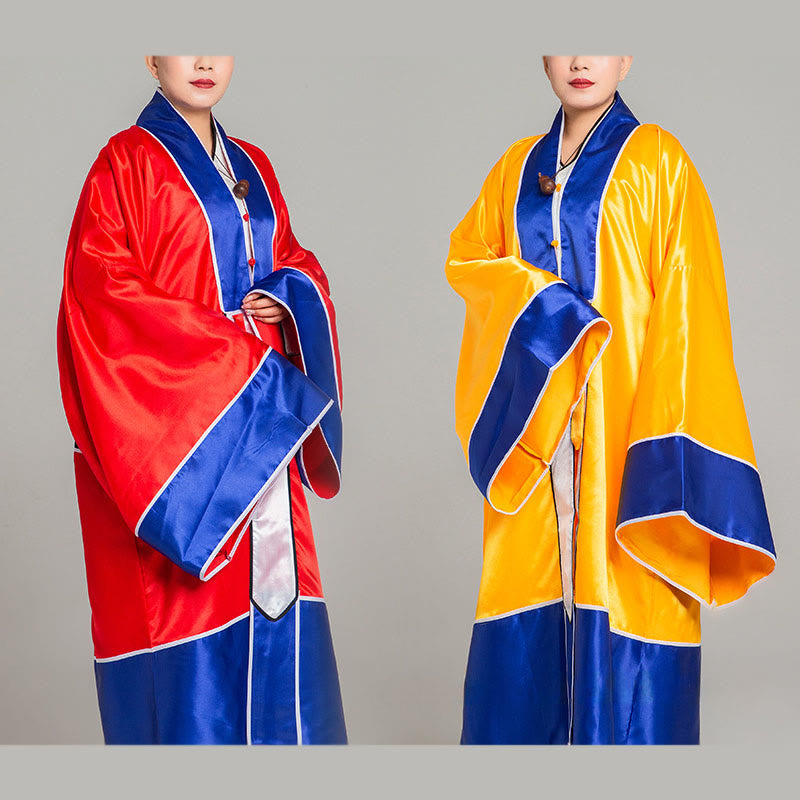 Wudang Crane Embroidery Long Wide Sleeve Unisex Taoist Robe Gown Kimono For Qigong Tai Chi Ceremony