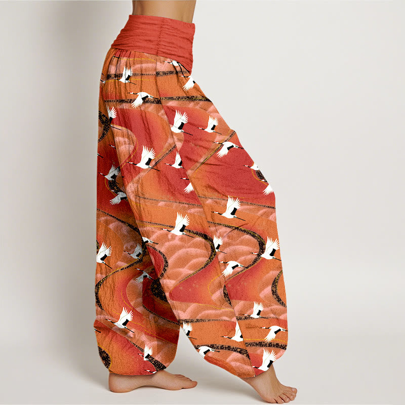 Pure Cotton Crane Print Flow Meditation Harem Pants