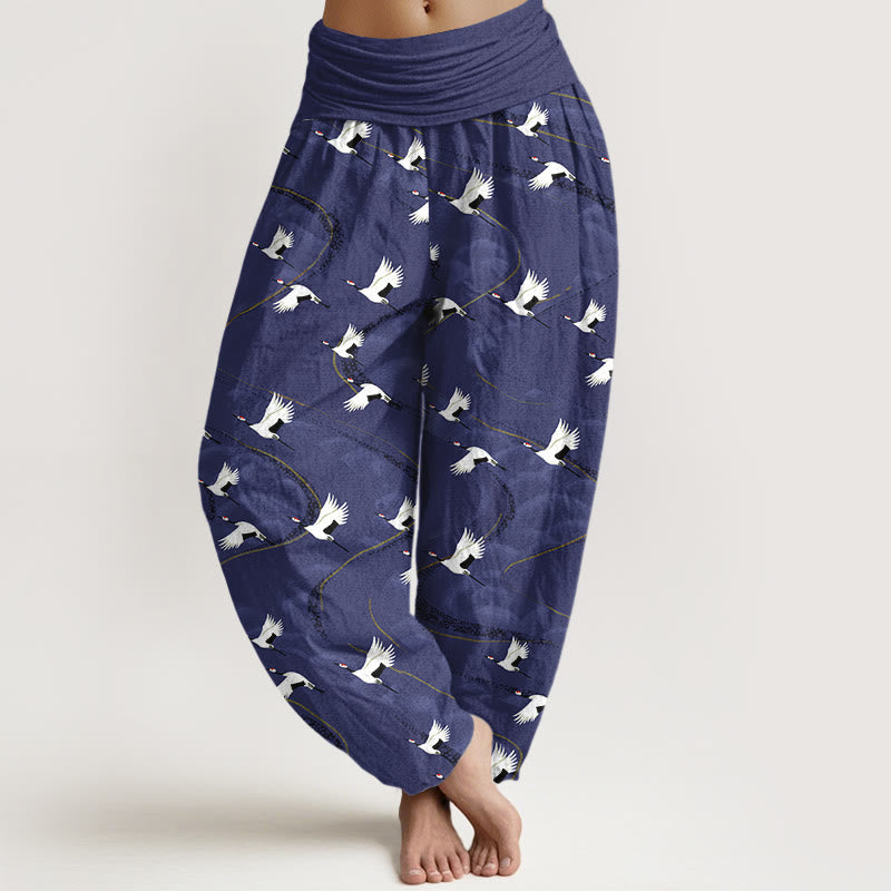 Pure Cotton Crane Print Flow Meditation Harem Pants