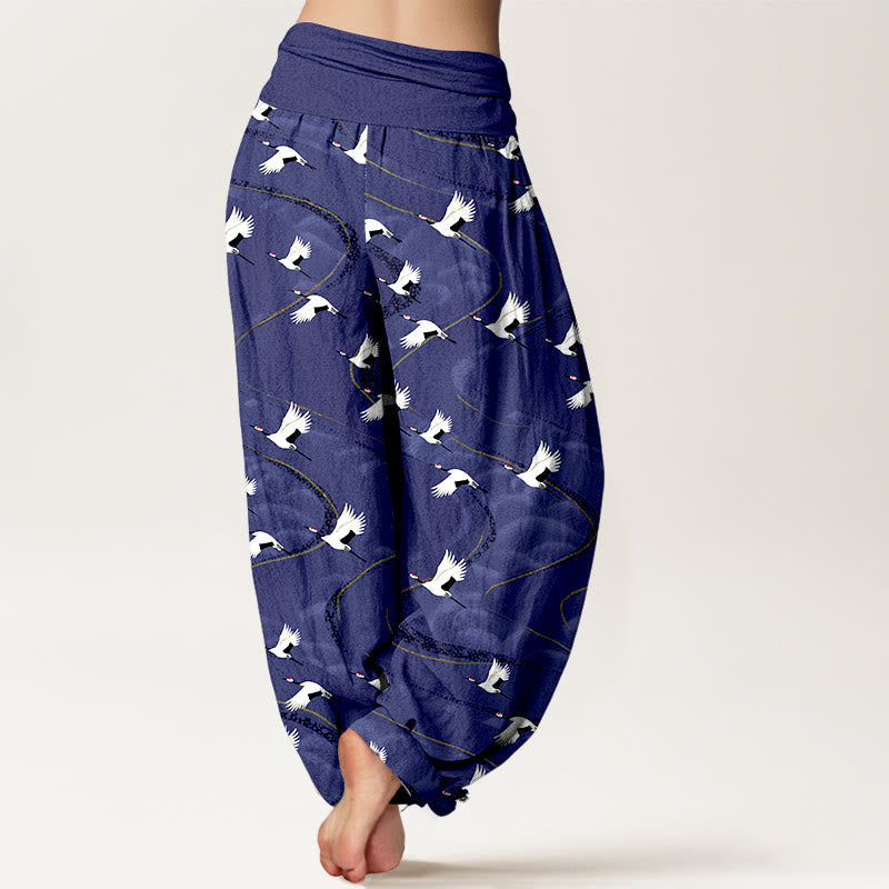 Pure Cotton Crane Print Flow Meditation Harem Pants