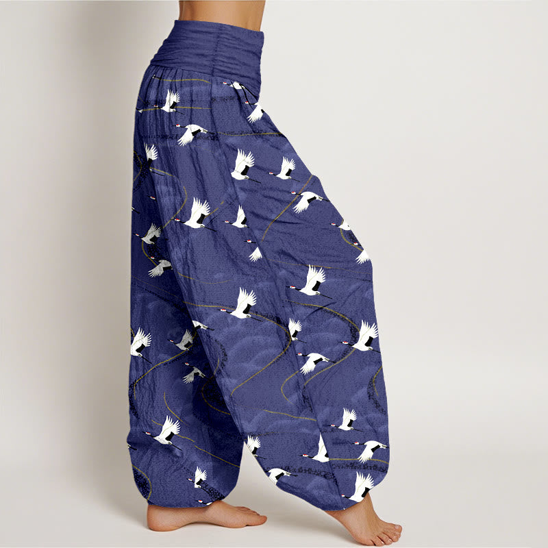 Pure Cotton Crane Print Flow Meditation Harem Pants