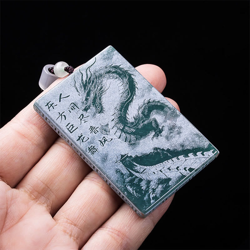 Dragon Rectangular Jade Rope Luck Success Necklace Pendants