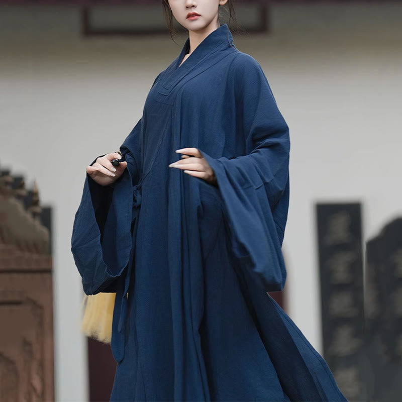 Linen Long-Sleeve Flowing Ceremonial Taoist Robe for Mindful Movement