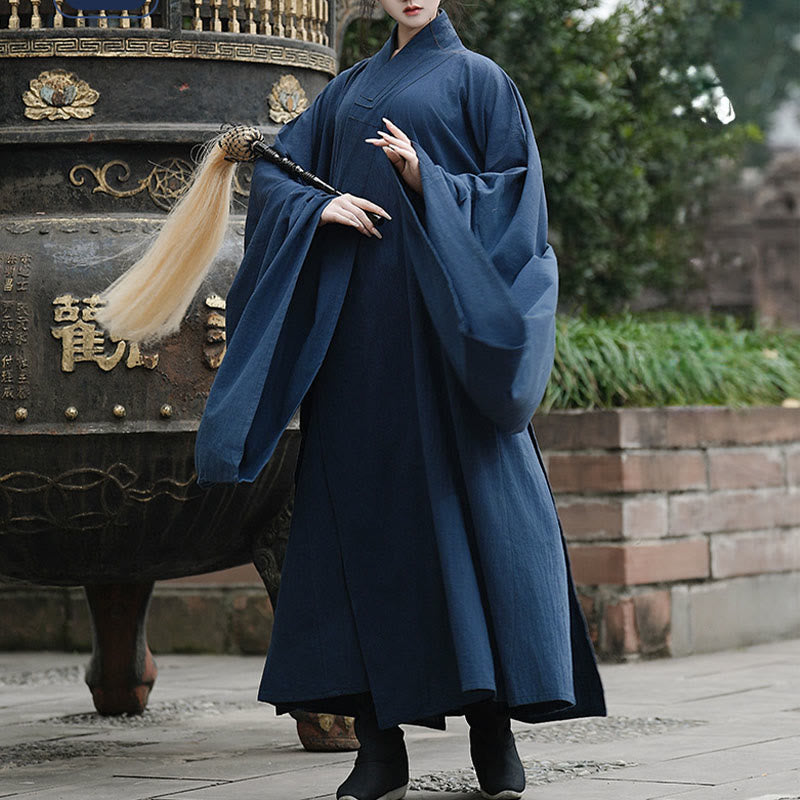 Linen Long-Sleeve Flowing Ceremonial Taoist Robe for Mindful Movement