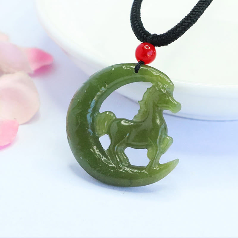 Chinese Zodiac Year Of The Horse Charm Carved Jade Luck Prosperity Necklace Pendants