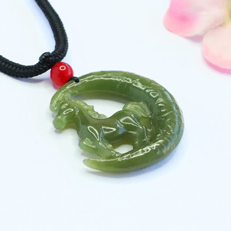 Chinese Zodiac Year Of The Horse Charm Carved Jade Luck Prosperity Necklace Pendants