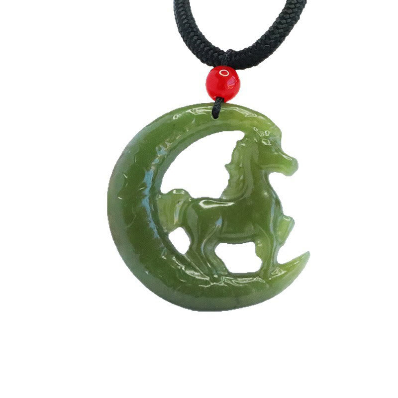 Chinese Zodiac Year Of The Horse Charm Carved Jade Luck Prosperity Necklace Pendants