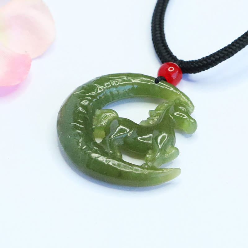 Chinese Zodiac Year Of The Horse Charm Carved Jade Luck Prosperity Necklace Pendants