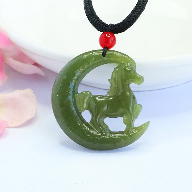 Chinese Zodiac Year Of The Horse Charm Carved Jade Luck Prosperity Necklace Pendants