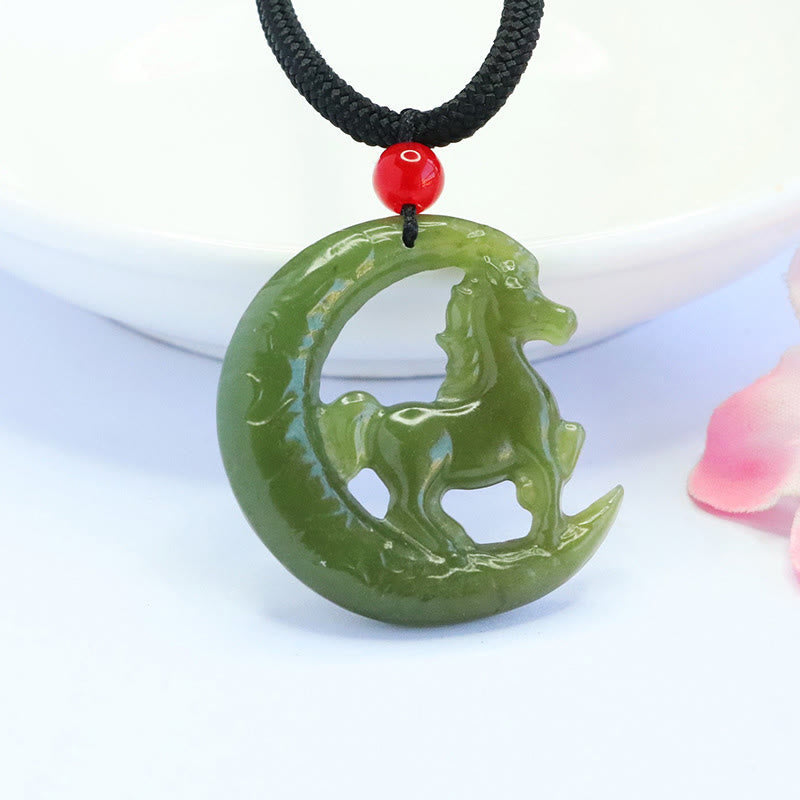 Chinese Zodiac Year Of The Horse Charm Carved Jade Luck Prosperity Necklace Pendants
