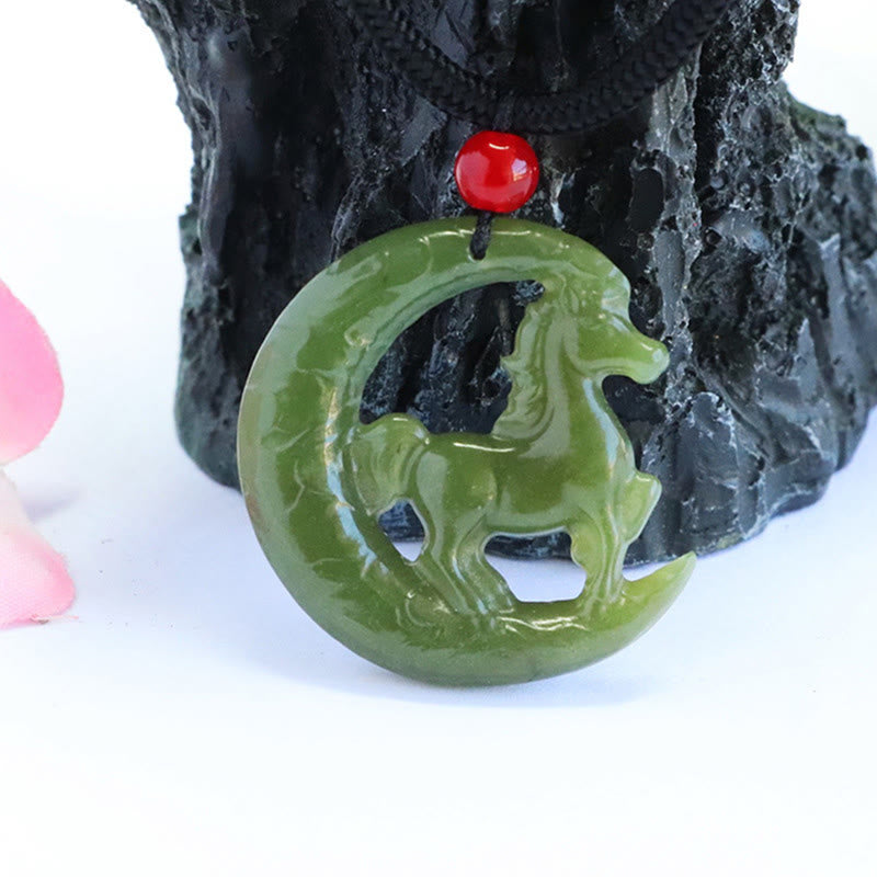 Chinese Zodiac Year Of The Horse Charm Carved Jade Luck Prosperity Necklace Pendants