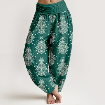Breathable Cotton Hamsa Print Mindful Movement Harem Pants