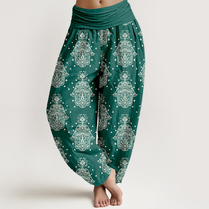 Breathable Cotton Hamsa Print Mindful Movement Harem Pants