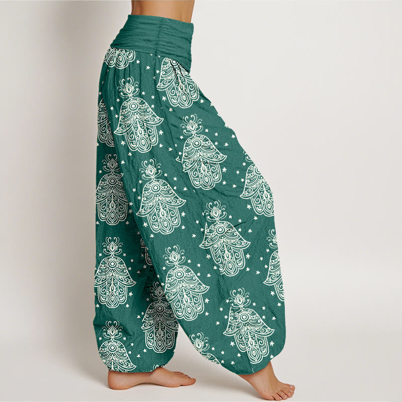 Breathable Cotton Hamsa Print Mindful Movement Harem Pants