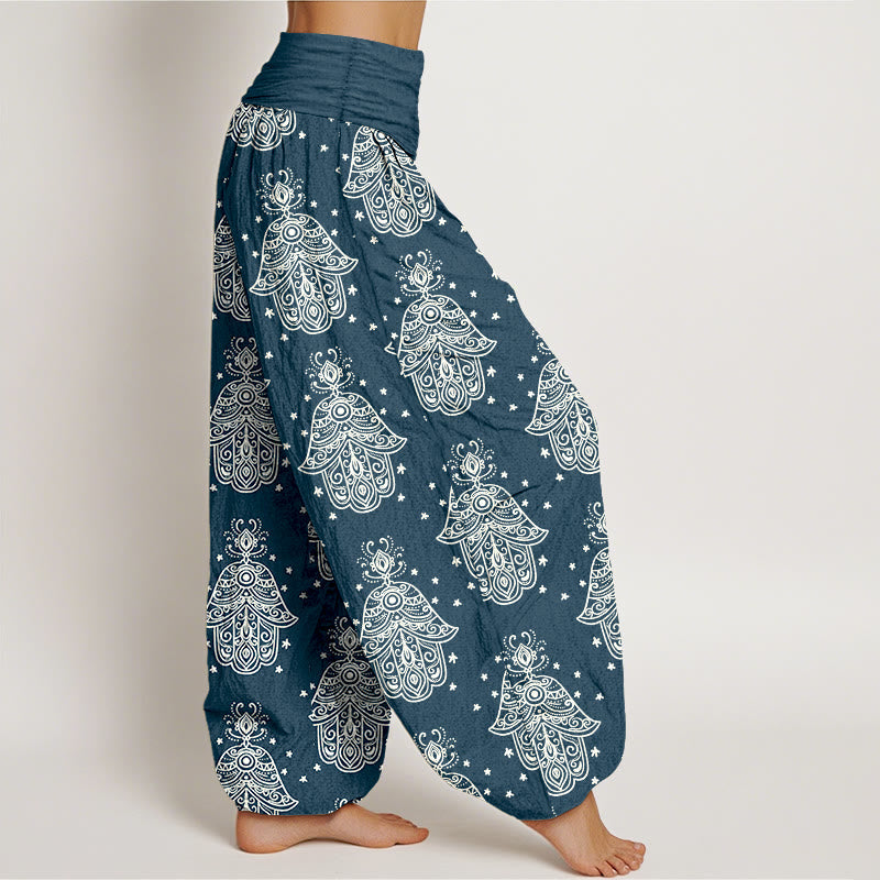 Breathable Cotton Hamsa Print Mindful Movement Harem Pants