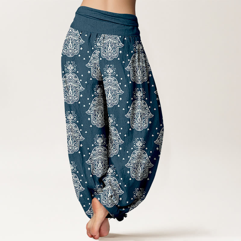 Breathable Cotton Hamsa Print Mindful Movement Harem Pants