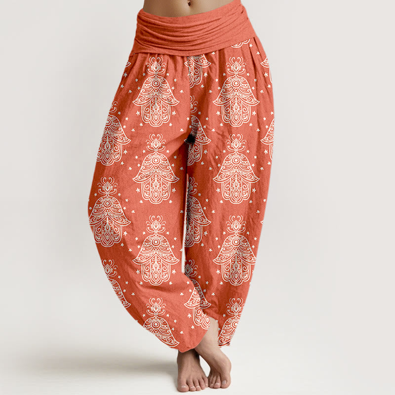 Breathable Cotton Hamsa Print Mindful Movement Harem Pants