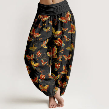 Pure Cotton Elastic Waist Butterfly Print Meditation Harem Pants