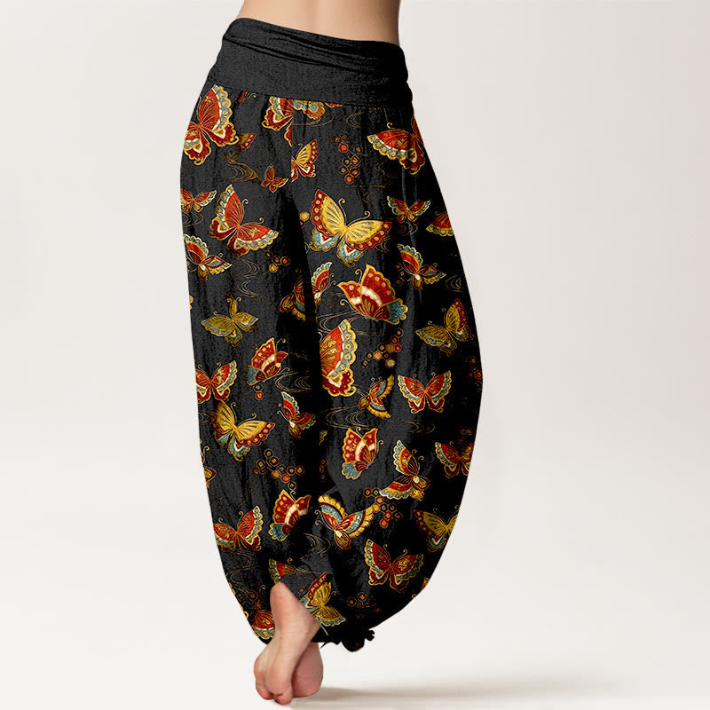 Pure Cotton Elastic Waist Butterfly Print Meditation Harem Pants