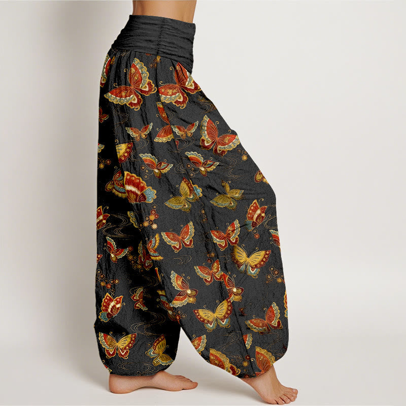 Pure Cotton Elastic Waist Butterfly Print Meditation Harem Pants