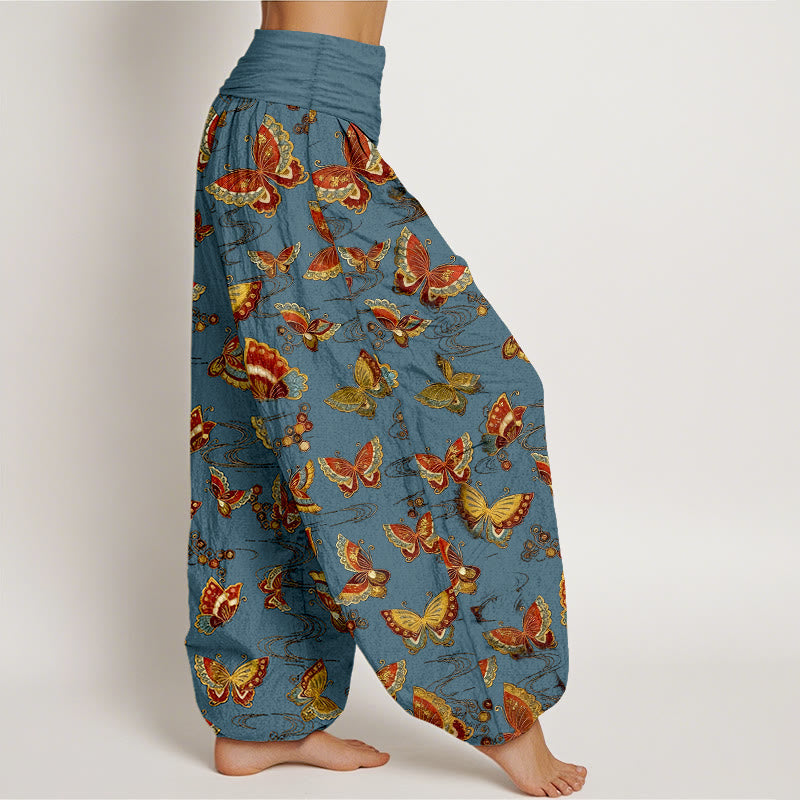 Pure Cotton Elastic Waist Butterfly Print Meditation Harem Pants