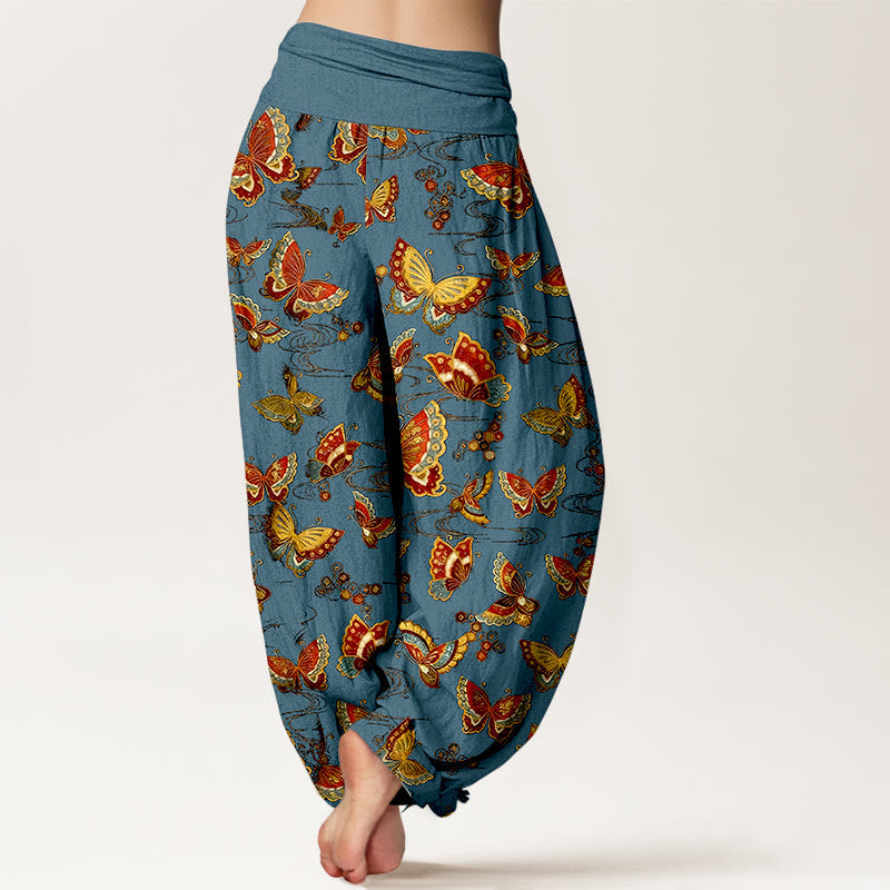 Pure Cotton Elastic Waist Butterfly Print Meditation Harem Pants