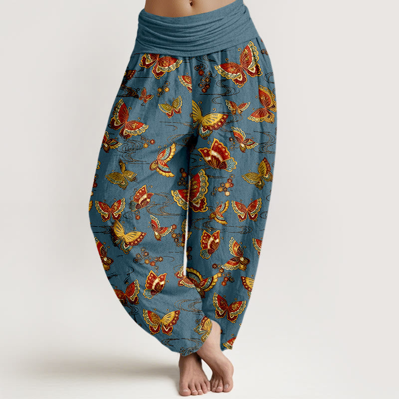 Pure Cotton Elastic Waist Butterfly Print Meditation Harem Pants