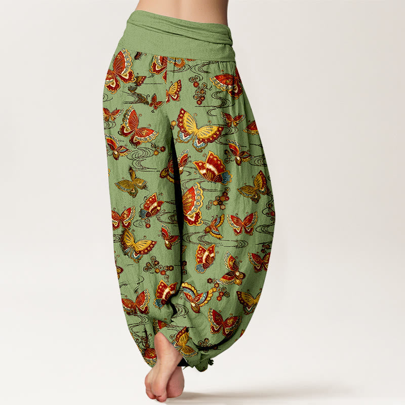 Pure Cotton Elastic Waist Butterfly Print Meditation Harem Pants