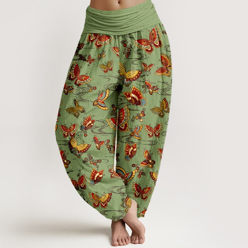 Pure Cotton Elastic Waist Butterfly Print Meditation Harem Pants