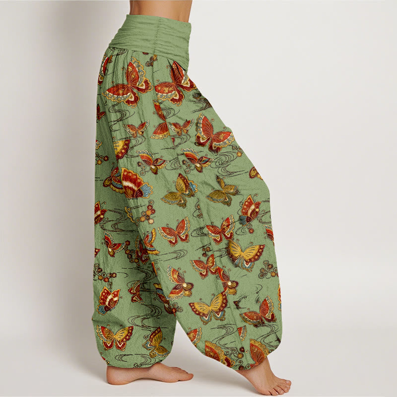 Pure Cotton Elastic Waist Butterfly Print Meditation Harem Pants