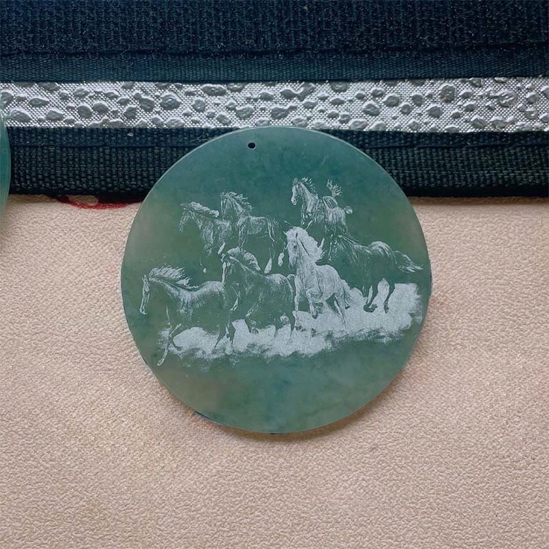 Year Of The Horse Round Charm Carved Jade Stone Prosperity Necklace Pendants