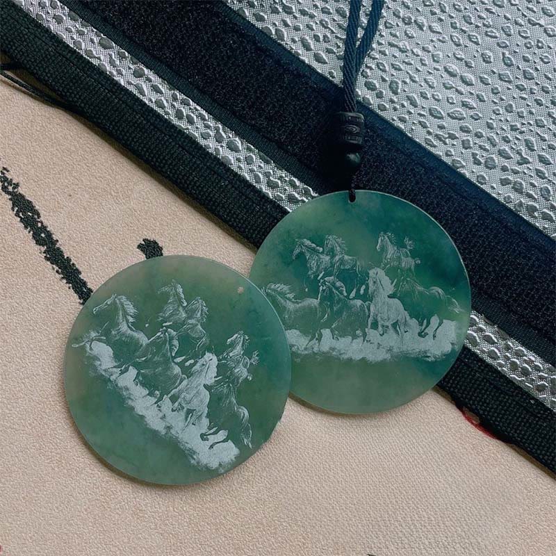 Year Of The Horse Round Charm Carved Jade Stone Prosperity Necklace Pendants