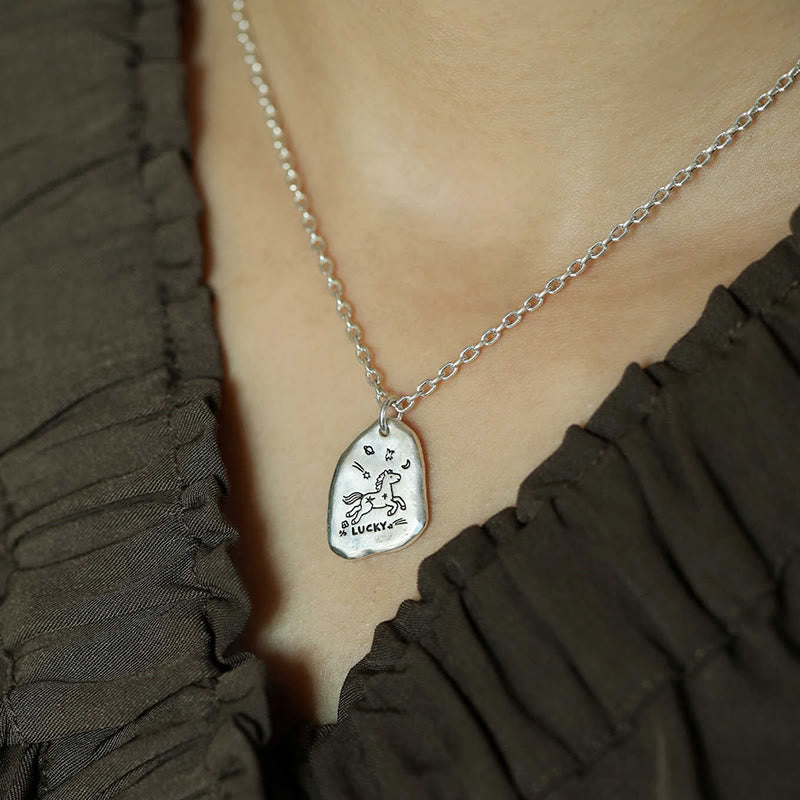 999 Sterling Silver Lucky Horse Charm Year Of The Horse 925 Sterling Silver Chain Blessing Necklace Pendants