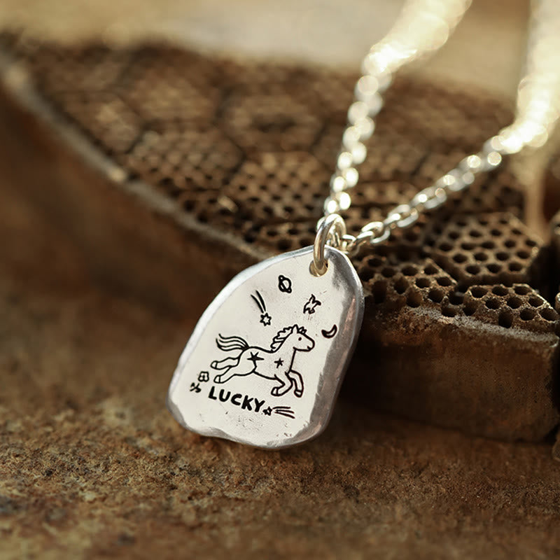 999 Sterling Silver Lucky Horse Charm Year Of The Horse 925 Sterling Silver Chain Blessing Necklace Pendants