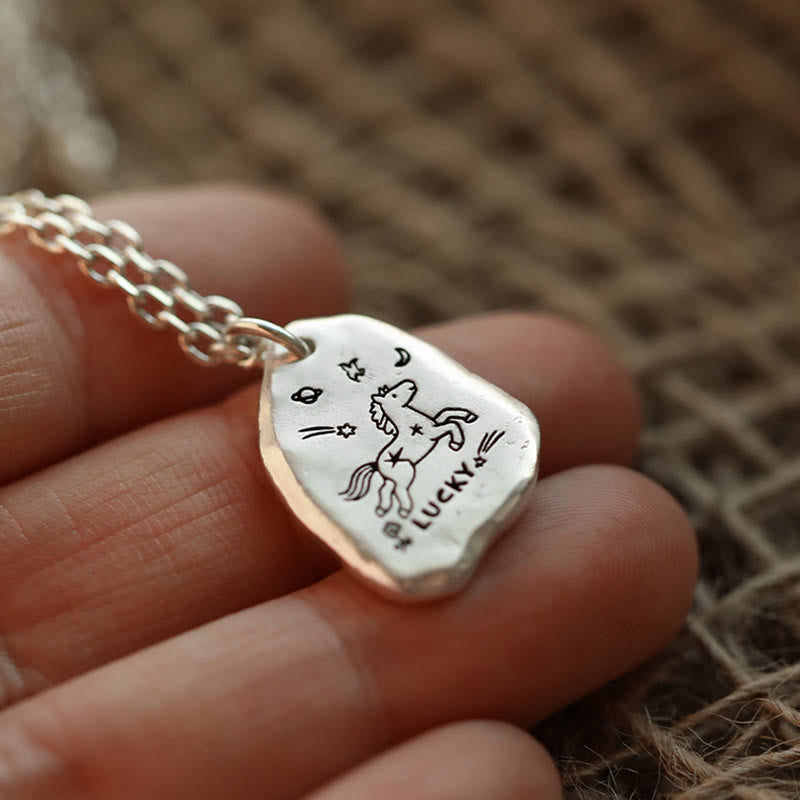 999 Sterling Silver Lucky Horse Charm Year Of The Horse 925 Sterling Silver Chain Blessing Necklace Pendants