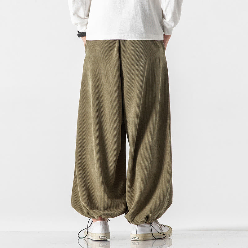 Tactile Corduroy Lace-Up Embroidered Men's Meditation Pants