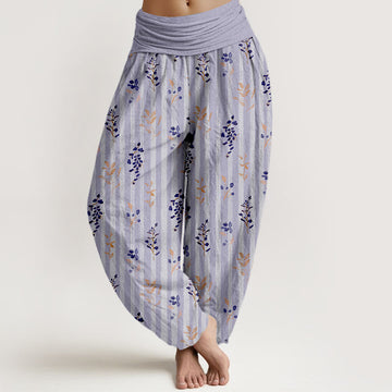 Pure Cotton Botanical Print Elastic Waist Meditation Harem Pants